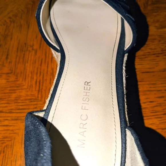 MARC FISHER VARIN Espadrille Wedge Platform Black Leather Suede Sandals  Sz 8M - Picture 7 of 14